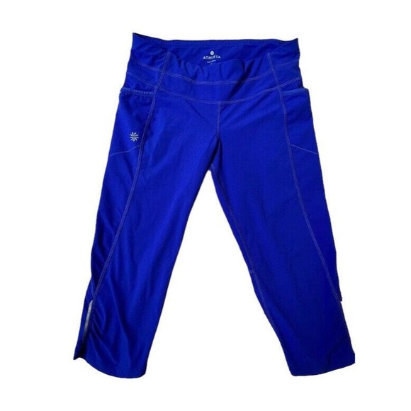 ATHLETA Dobby Be Free Knicker Capri Stash Pockets Royal Blue SZ XS - Picture 4 of 5